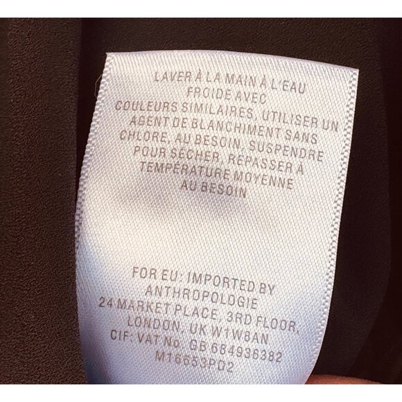 Maeve ANTHROPOLOGIE Small Floral Black Boho Top With Bell Sleeves & Crochet Trim - Picture 8 of 12